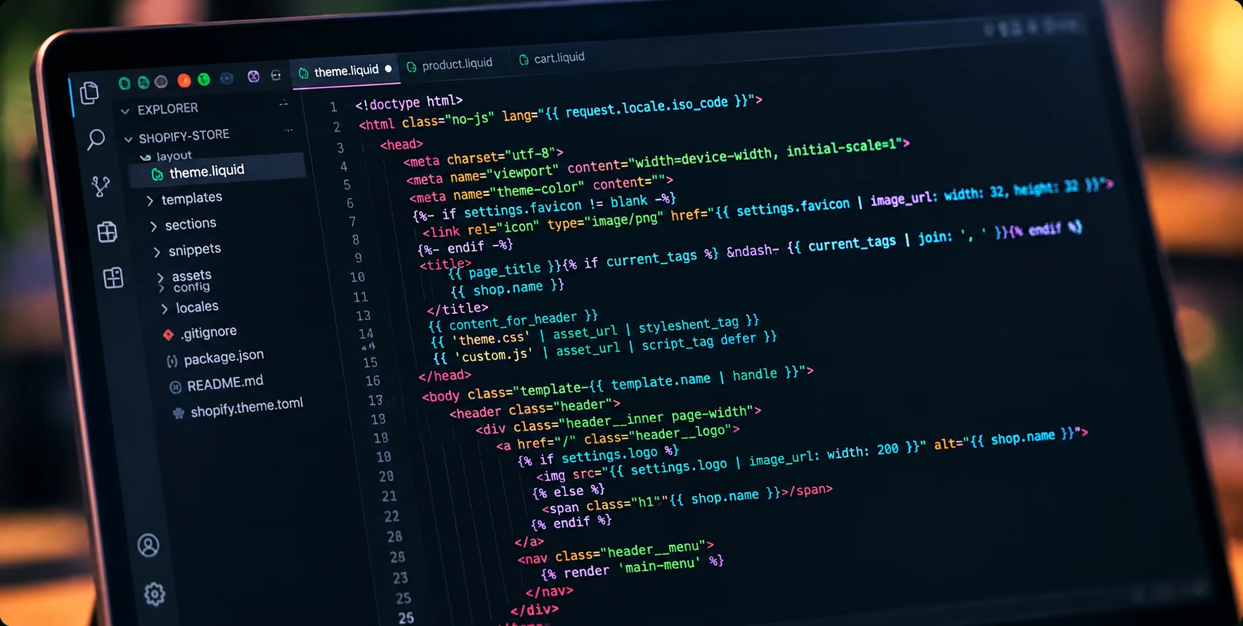 Neon Shopify Code Editor Workspace