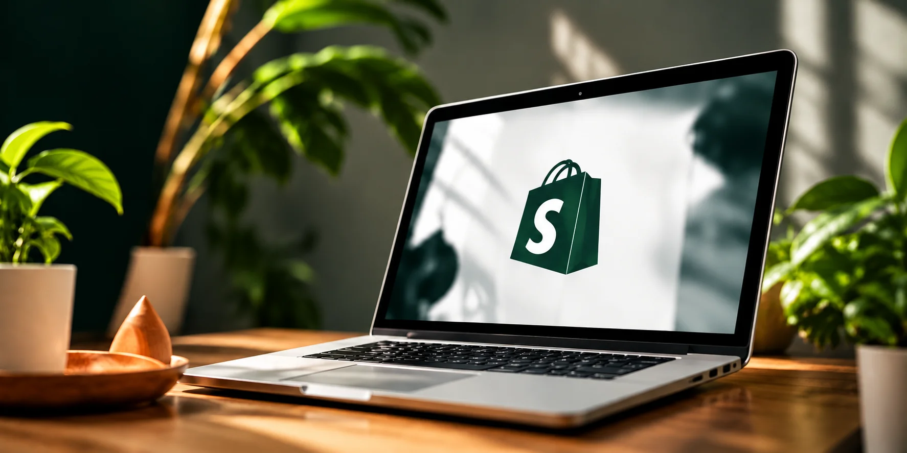 Shopify Laptop in a Sunlit Workspace