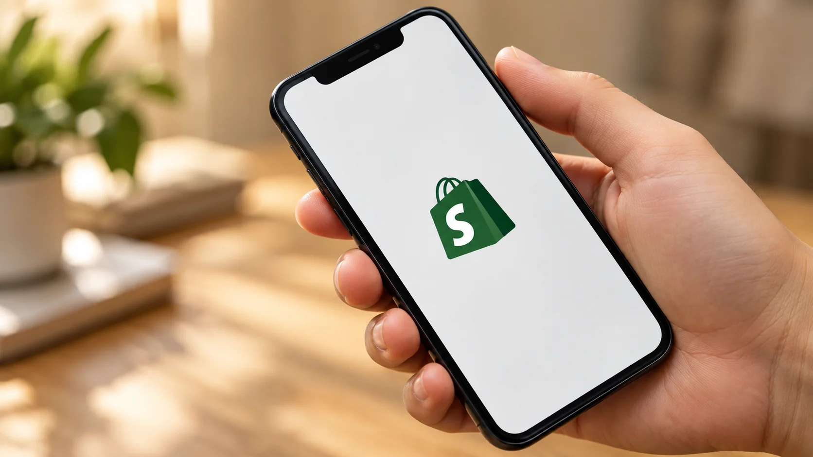 Shopify Phone in Warm Workspace